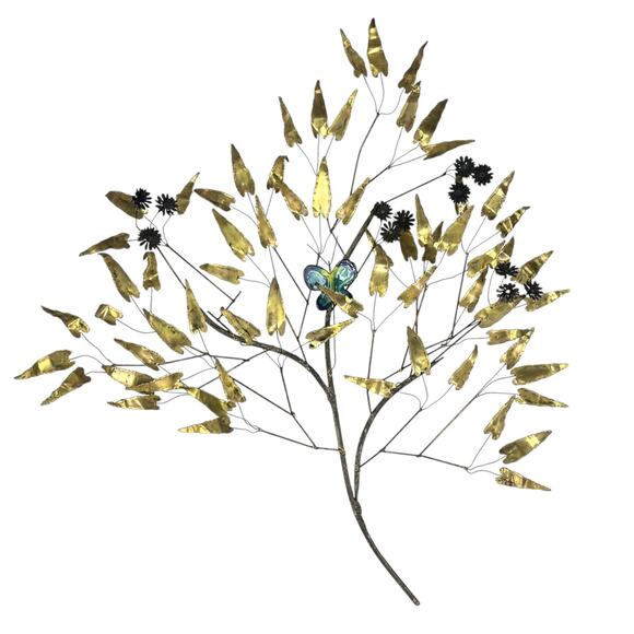 C Jere Metal WALL ART SCULPTURE 37" Signed Copper Leaf Flower Butterfly VTG 60s - Picture 6 of 9